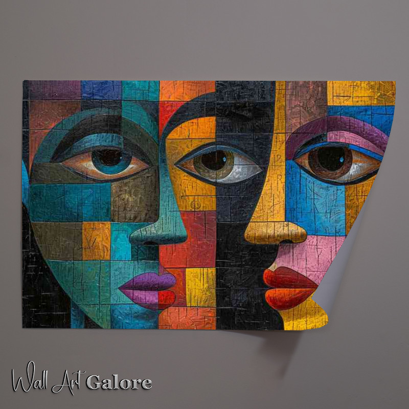 Buy Unframed Poster : (Cubist abstract faces in mixed colour)