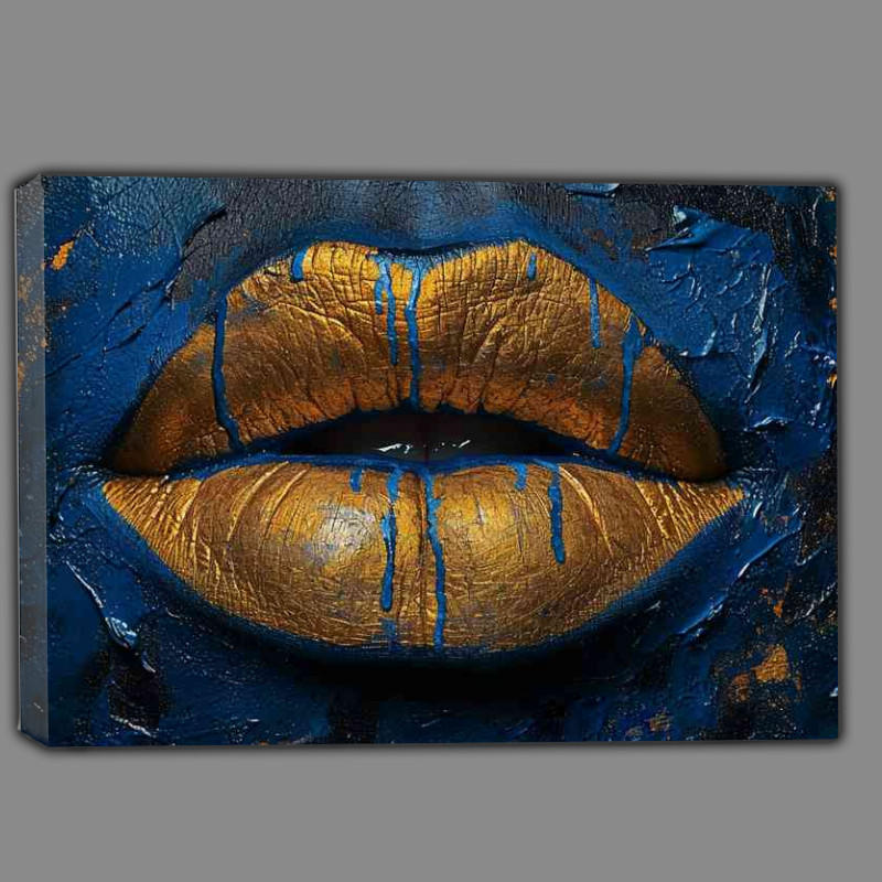 Buy Canvas : (Golden dipped lips on a dark blue background)