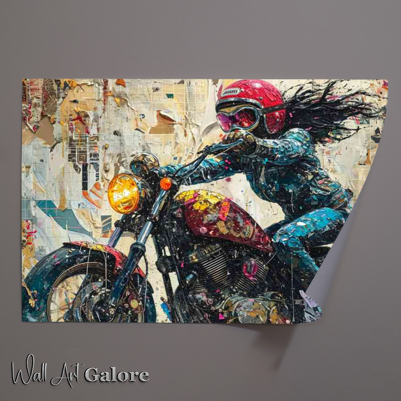 Buy Unframed Poster : (Lady on a bike in painted street art)