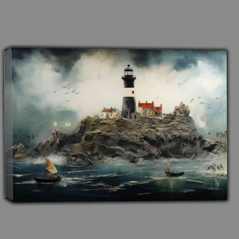 Buy Canvas : (Lighthouse on a island with boats)