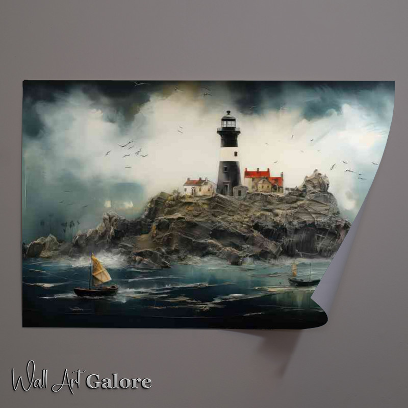 Buy Unframed Poster : (Lighthouse on a island with boats)
