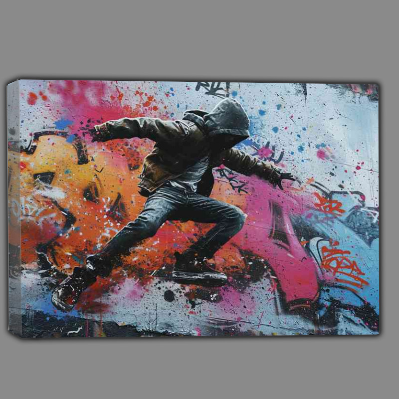 Buy Canvas : (Man dancing in the street with graffiti art)