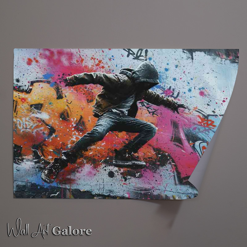 Buy Unframed Poster : (Man dancing in the street with graffiti art)