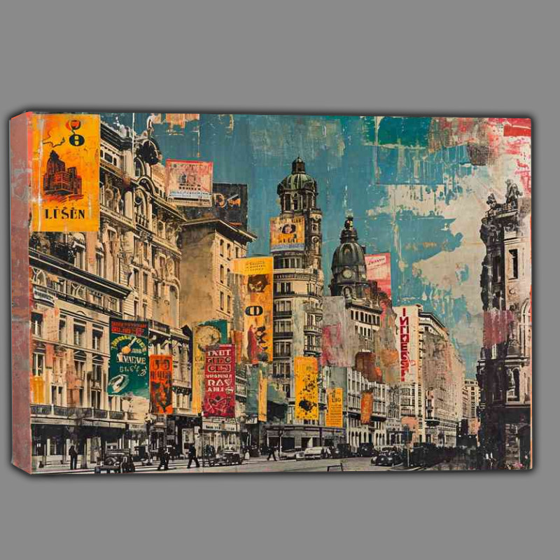 Buy Canvas : (Old painting that shows several buildings with abstract)