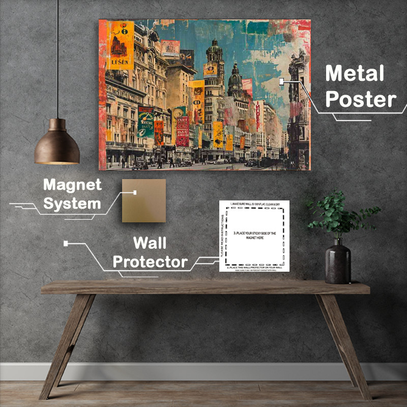 Buy Metal Poster : (Old painting that shows several buildings with abstract)