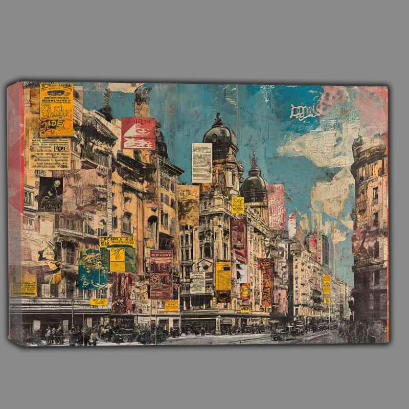 Buy Canvas : (Old painting that shows several buildings with newspapers)