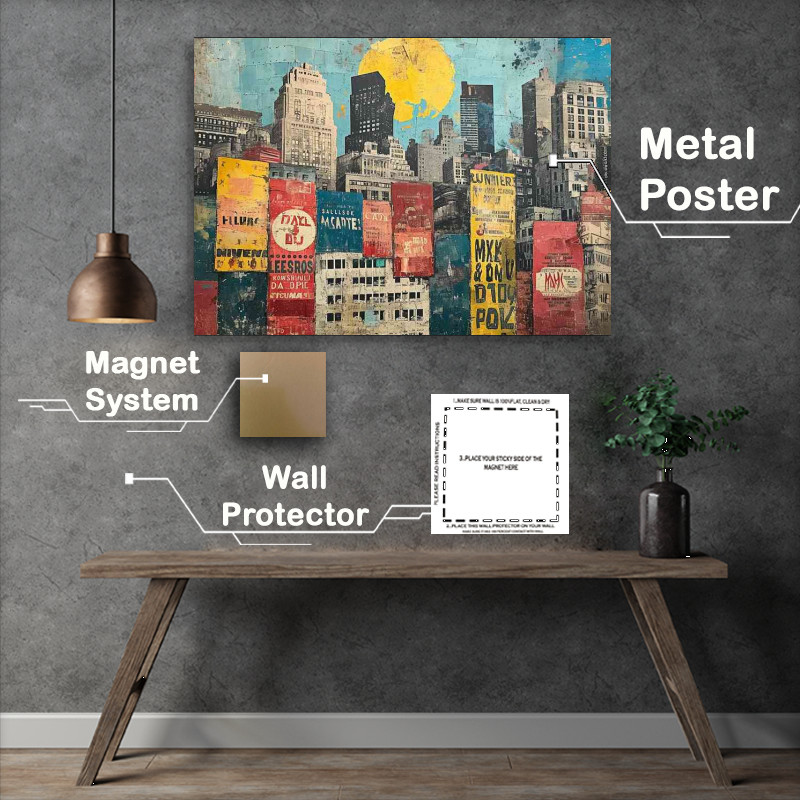 Buy Metal Poster : (Old paintings with tall hi rise buildings)