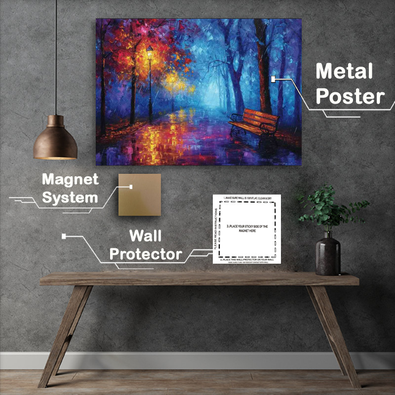 Buy Metal Poster : (Painted style of a cold rainy day at night)