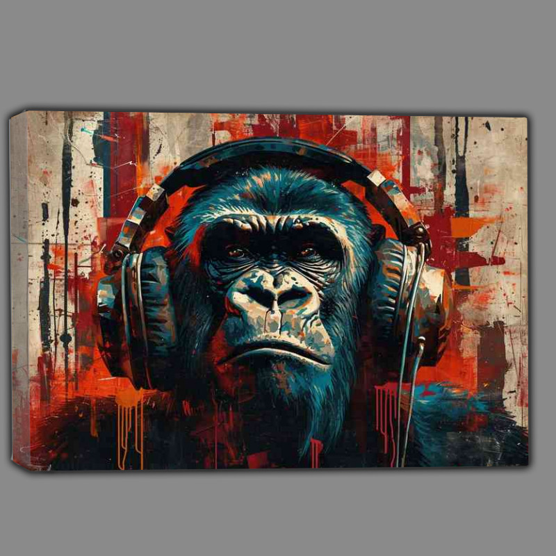 Buy Canvas : (Painting of a gorilla headphones with red splashed art)