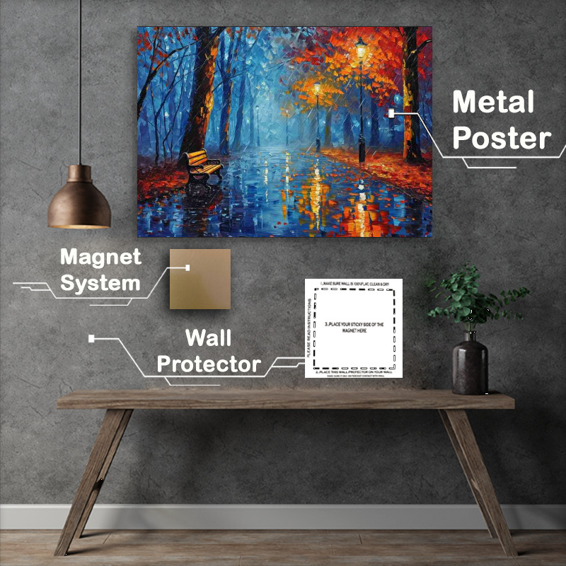 Buy Metal Poster : (Painting of a rainy day in the park)