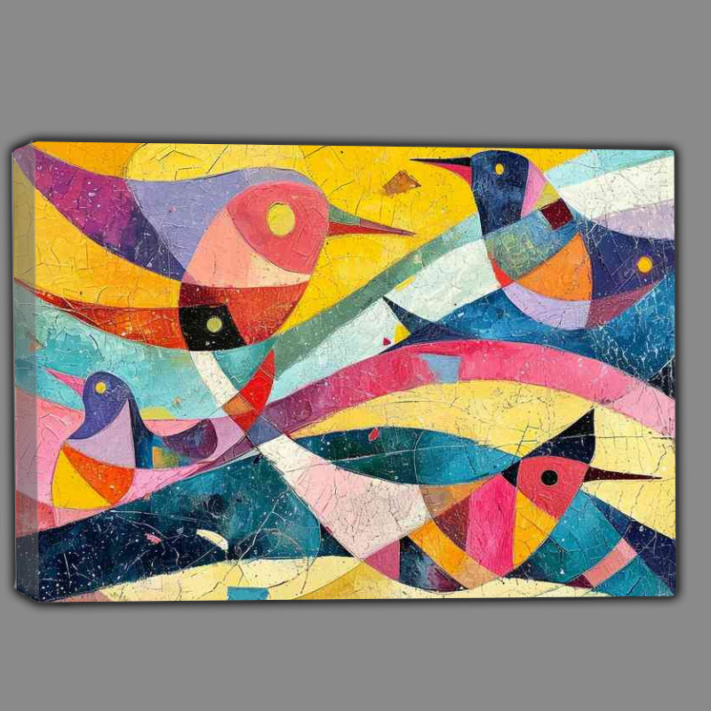 Buy Canvas : (Painting of an abstract with colorful birds)