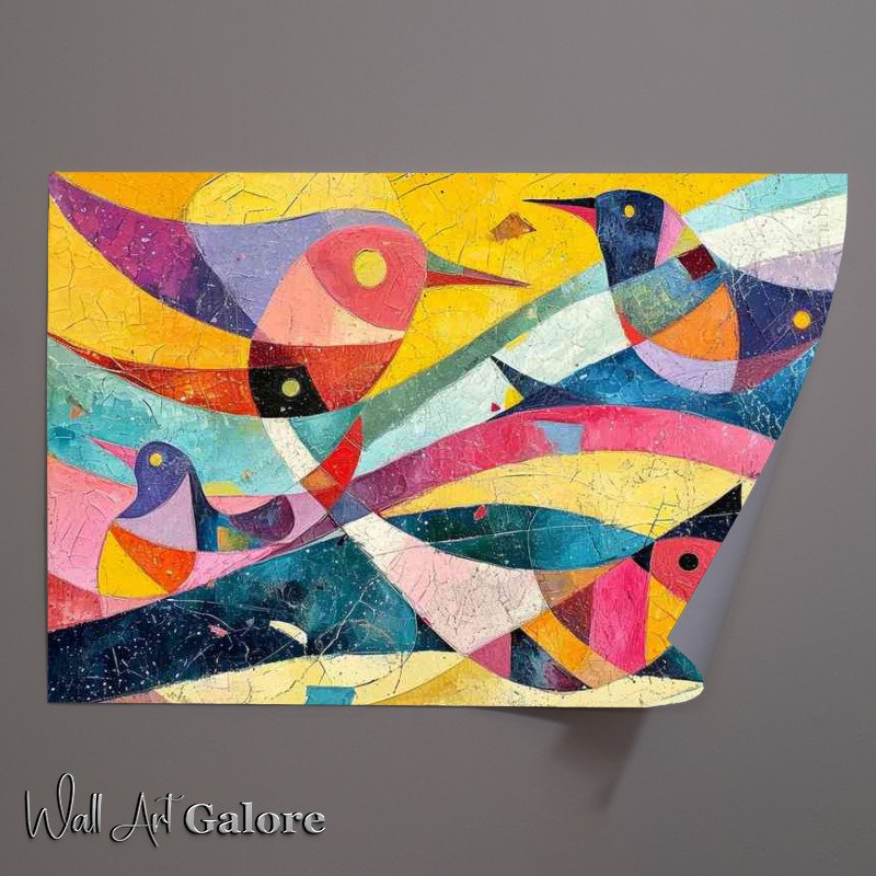 Buy Unframed Poster : (Painting of an abstract with colorful birds)