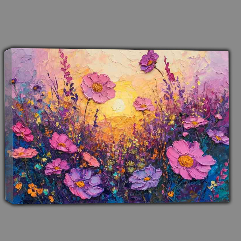 Buy Canvas : (Purple folowers in bloom with sun)