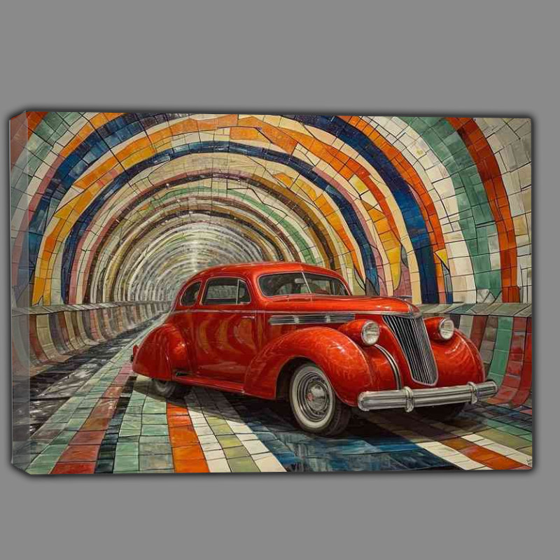 Buy Canvas : (Red car in a tunnel with a colourful mosaic)