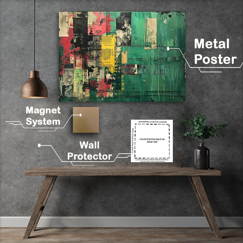 Buy Metal Poster : (Shabby green canvas with a lot of text)