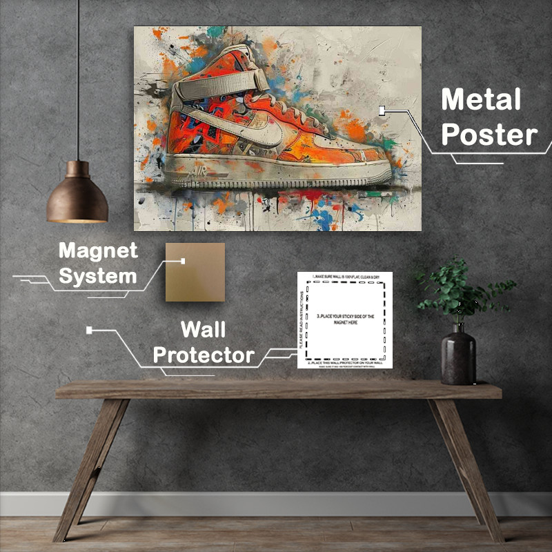 Buy Metal Poster : (Splatter painted sneekers on a wall)