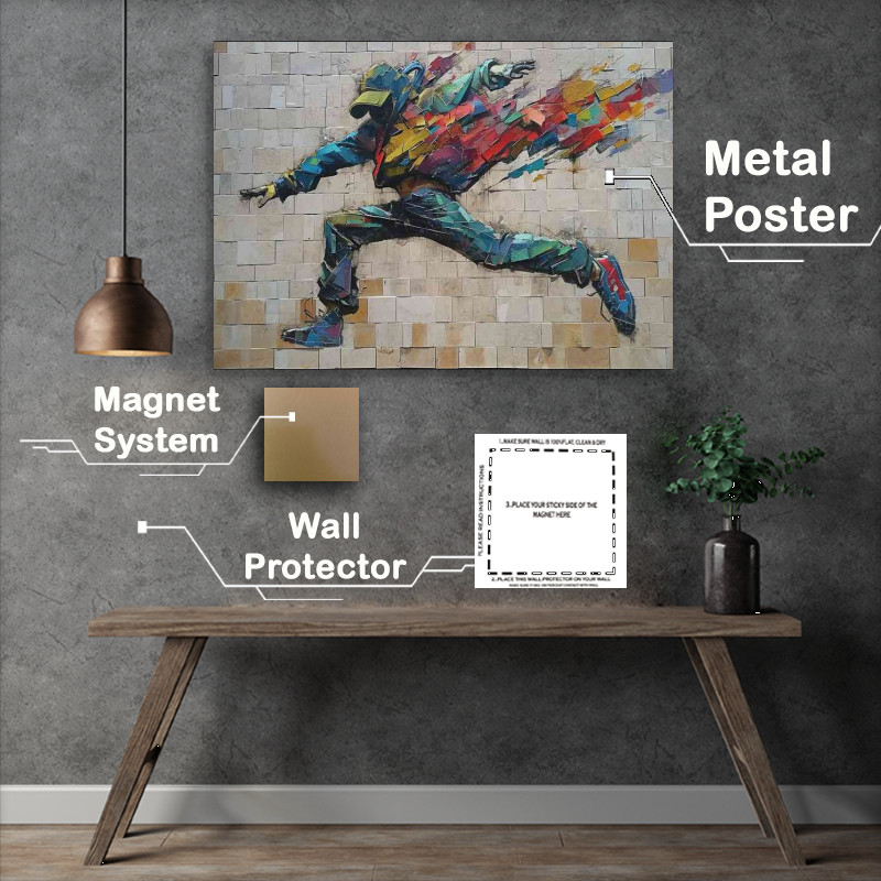Buy Metal Poster : (Street dancer on a painted street art wall)