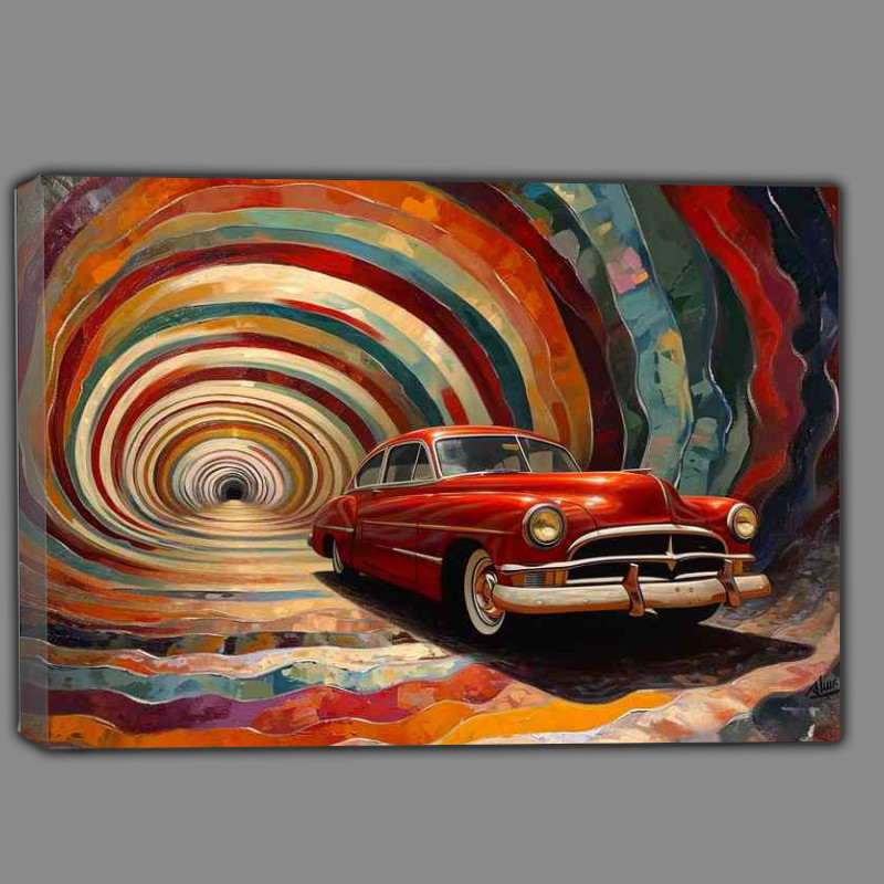 Buy Canvas : (The red car leaving the colourful tunnel)