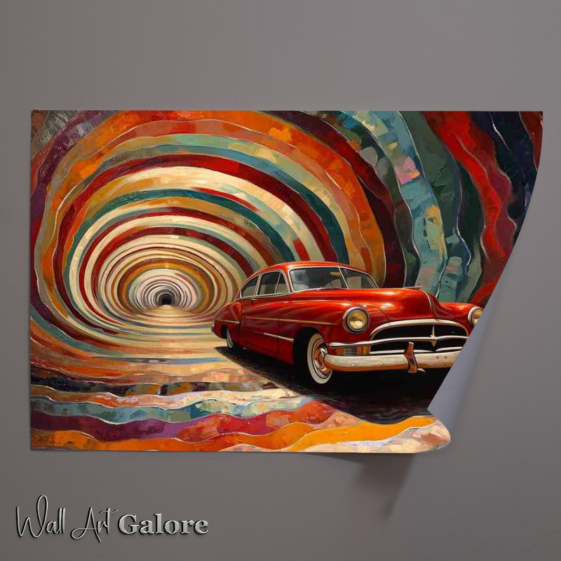 Buy Unframed Poster : (The red car leaving the colourful tunnel)