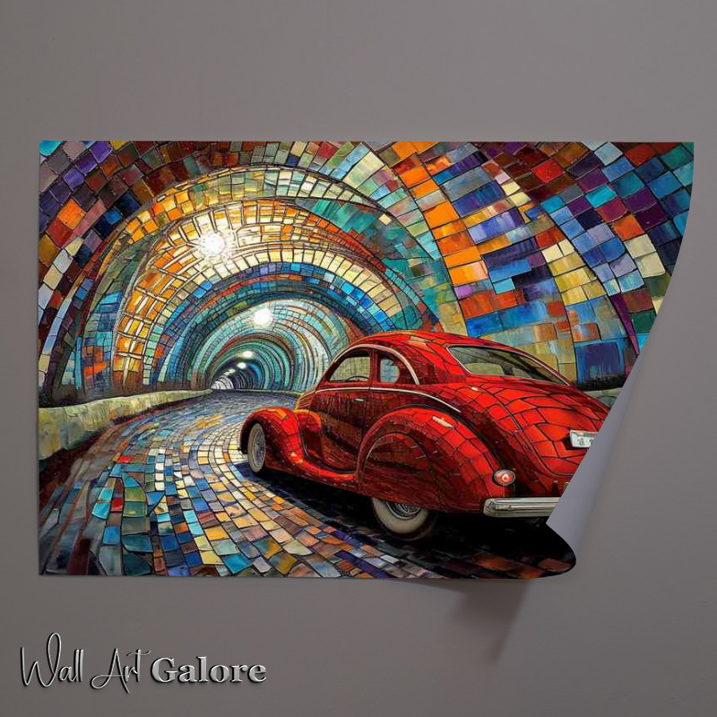 Buy Unframed Poster : (The red sleek car in a mozaic tunnel)