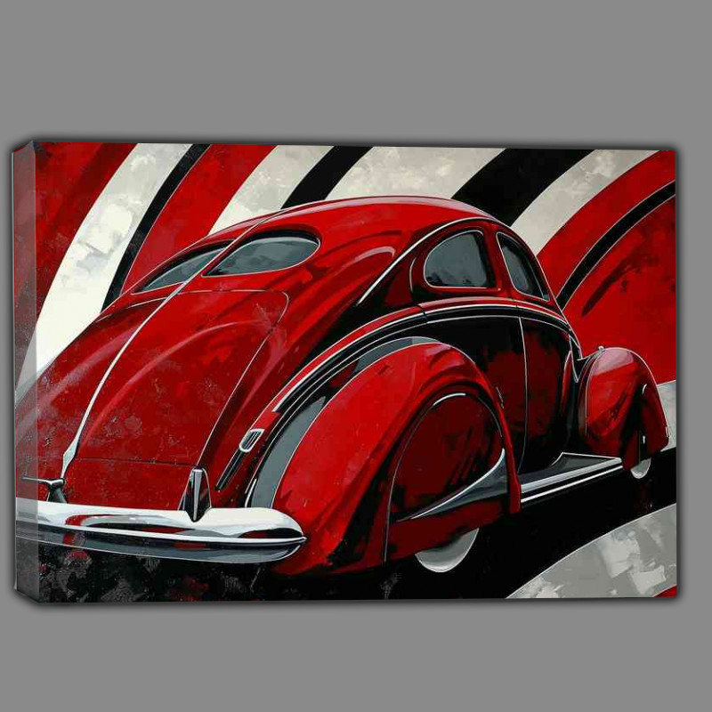 Buy Canvas : (The sleek red car with black and white stripes)