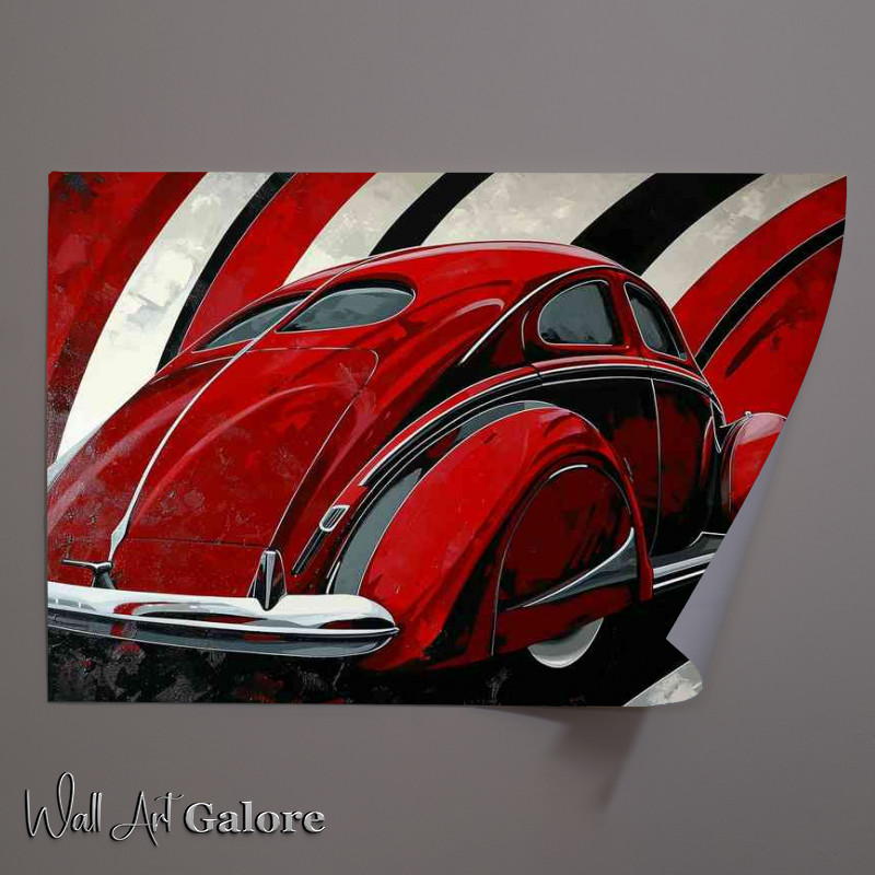 Buy Unframed Poster : (The sleek red car with black and white stripes)