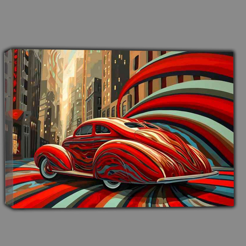 Buy Canvas : (The sleek red modern car with stripes)