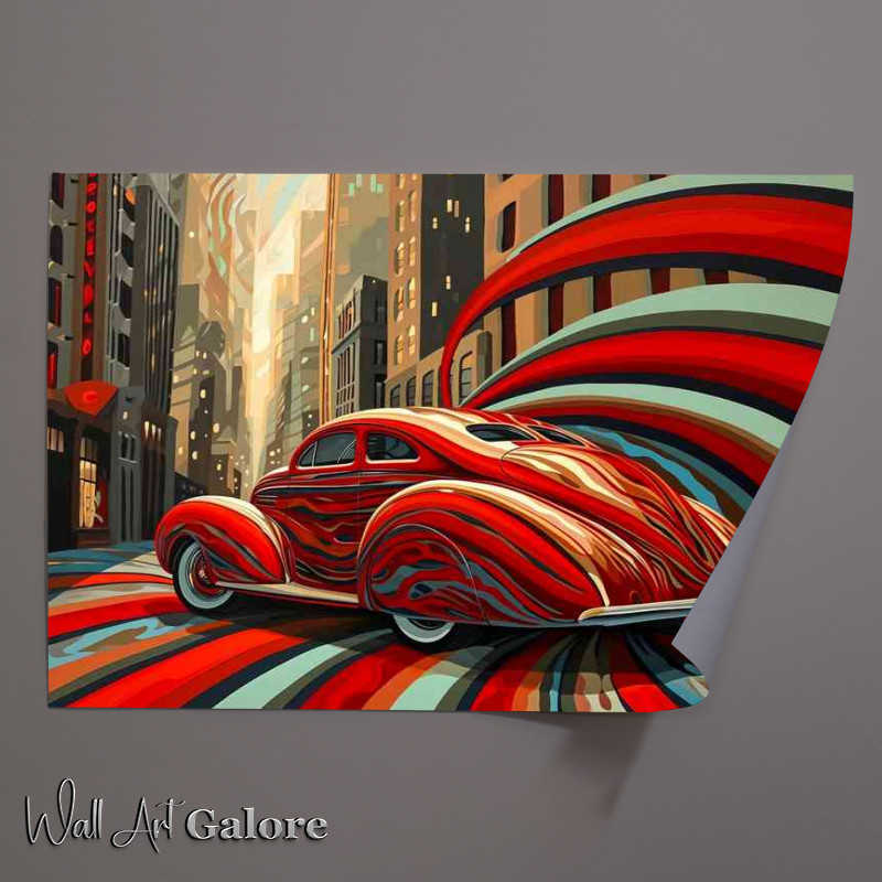 Buy Unframed Poster : (The sleek red modern car with stripes)