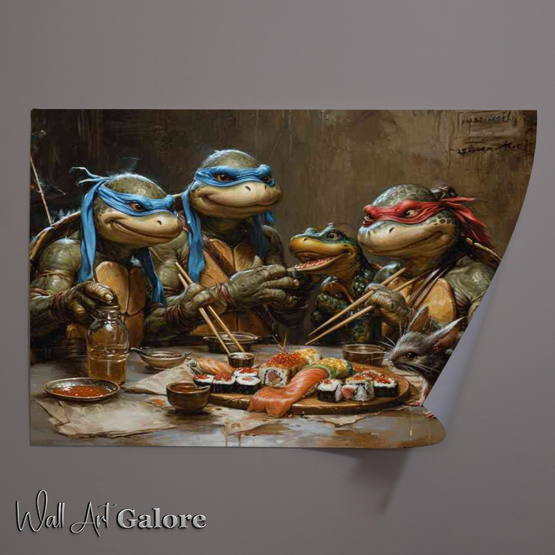 Buy Unframed Poster : (Turtles having sushi at the table)