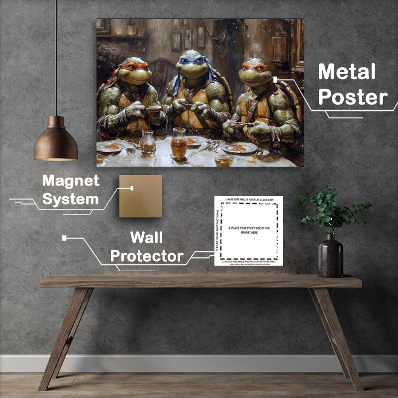 Buy Metal Poster : (Turtles posing for a photo)