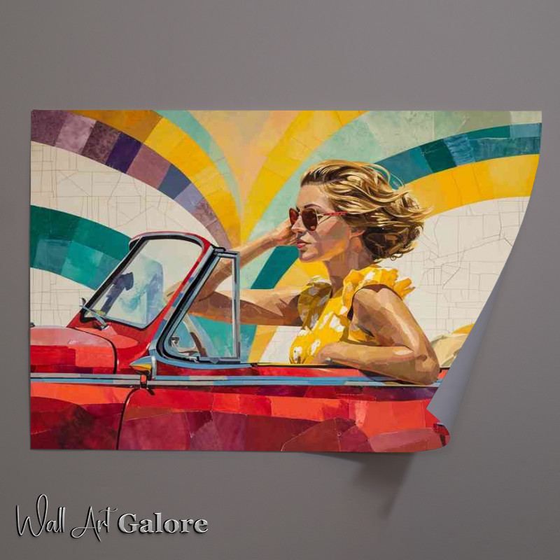 Buy Unframed Poster : (Woman driving a red convertable pop art)