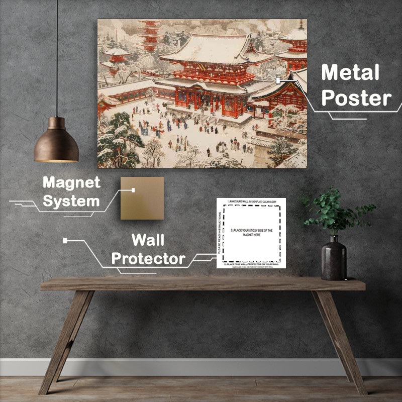 Buy Metal Poster : (A scene of snow covered Japanese temples)