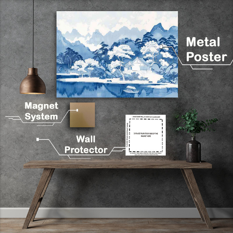 Buy Metal Poster : (Bule landscape lake with trees)