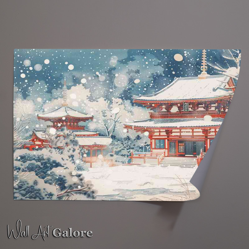 Buy Unframed Poster : (Falling snow on japanese temples)