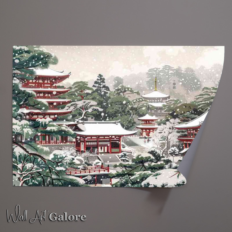 Buy Unframed Poster : (Japanese woodblock style snow temples)