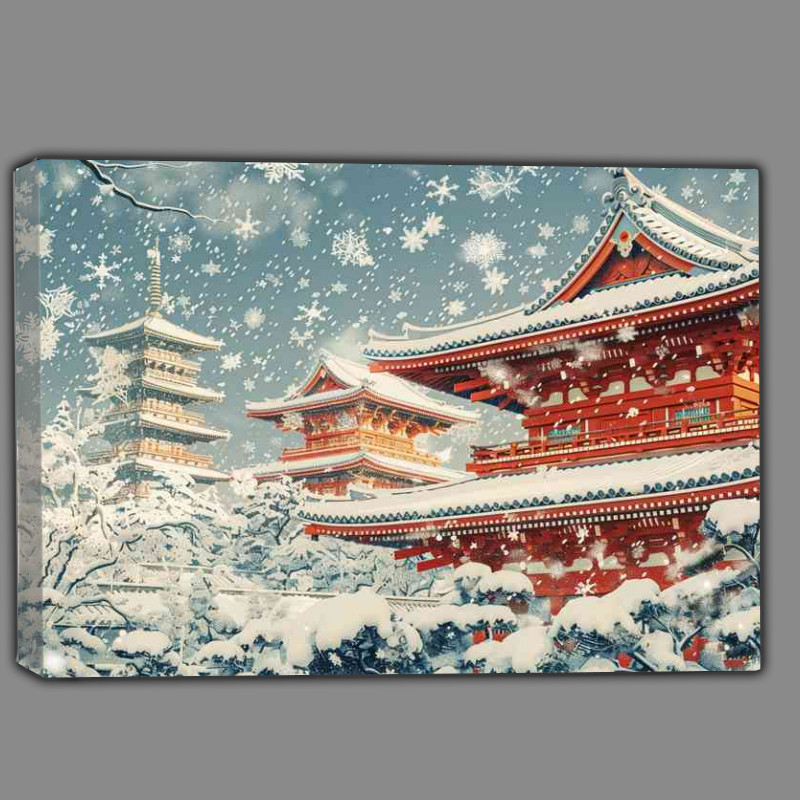Buy Canvas : (Snow scene covered Kyoto temple)