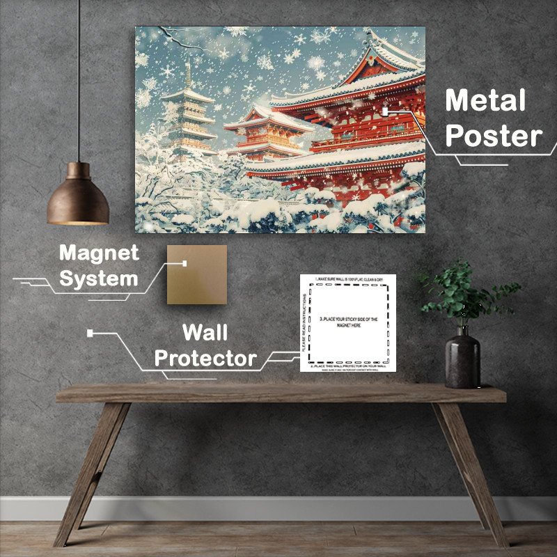 Buy Metal Poster : (Snow scene covered Kyoto temple)