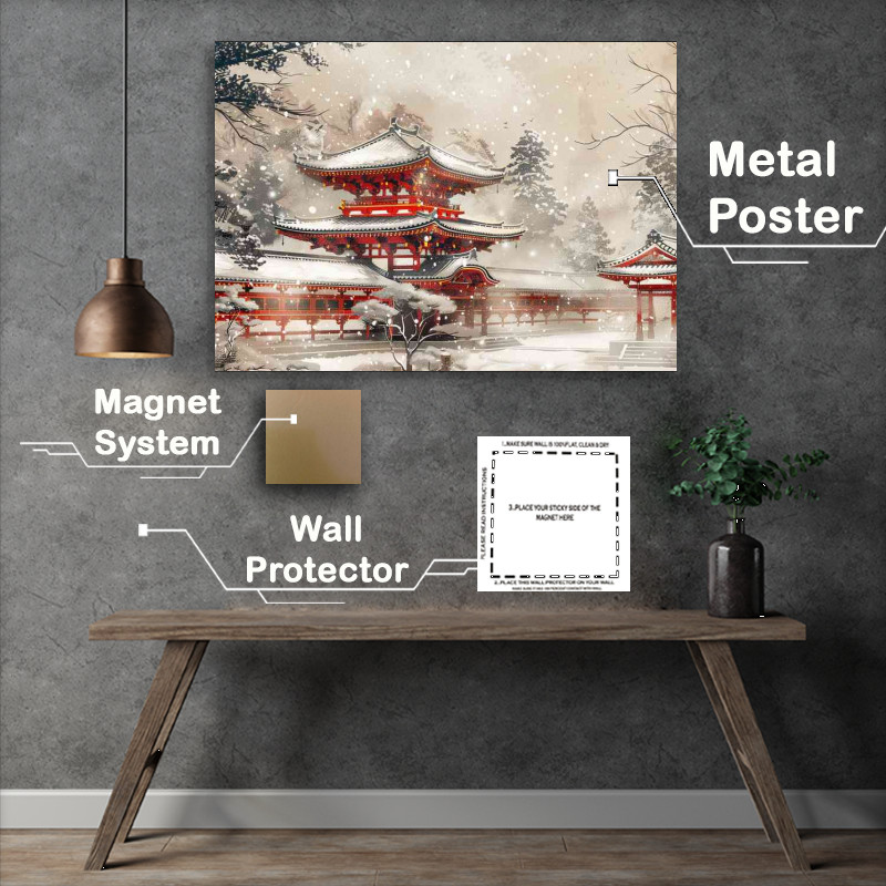 Buy Metal Poster : (The Heian period snow covered Kyoto temple)
