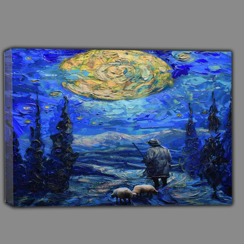 Buy Canvas : (A man hurding his sheep under the moon)