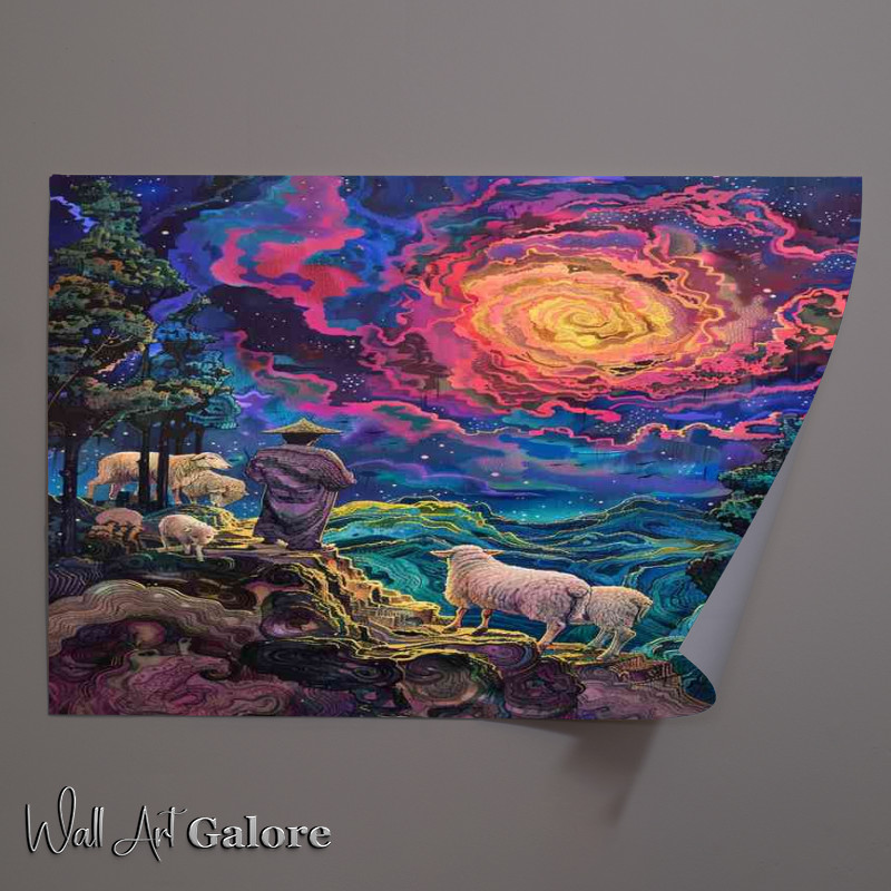 Buy Unframed Poster : (Enchanted man and his flock of sheep)