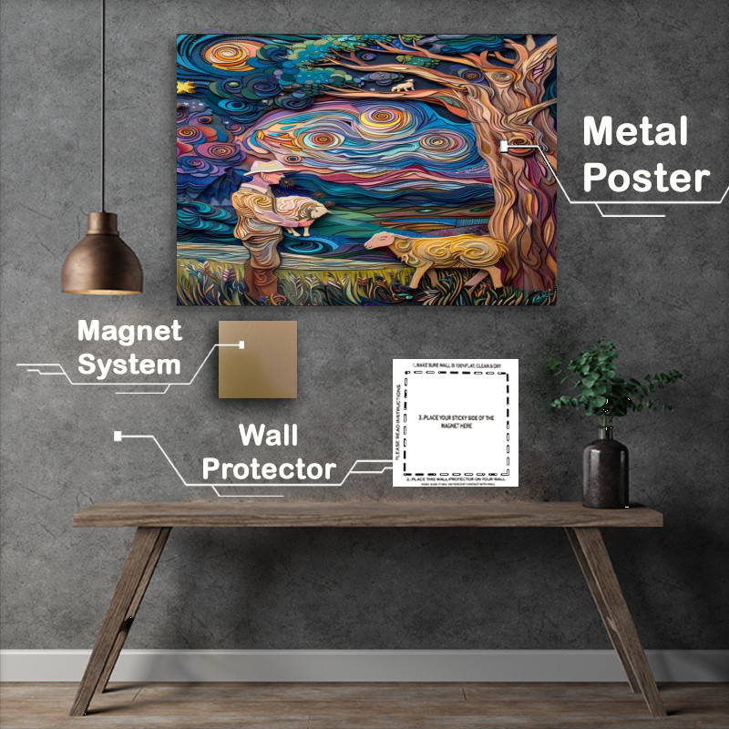 Buy Metal Poster : (The man and his sheep starry night)