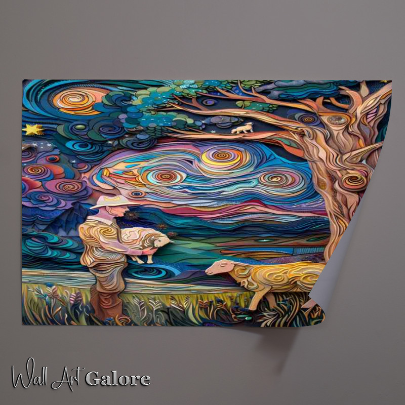 Buy Unframed Poster : (The man and his sheep starry night)