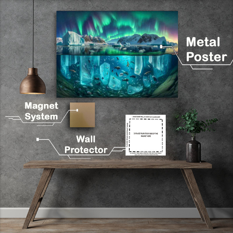 Buy Metal Poster : (Arctic scene where the icebergs are transparent)