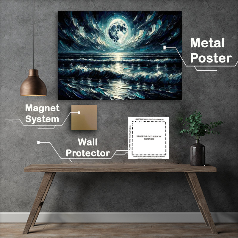 Buy Metal Poster : (Beauty of a moonlit night over the ocean)