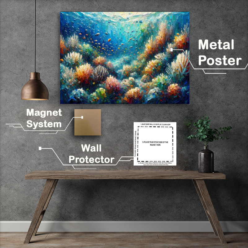 Buy Metal Poster : (Life within a coral reef heavy palette knife technique)