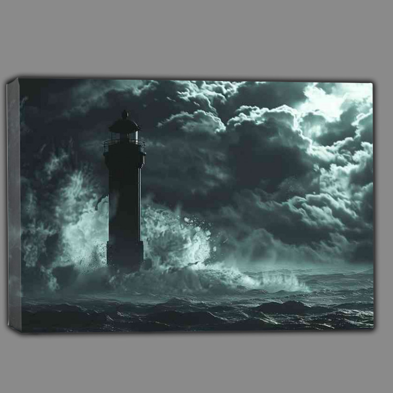 Buy Canvas : (Lighthouse waves crashing againsed the rocks)