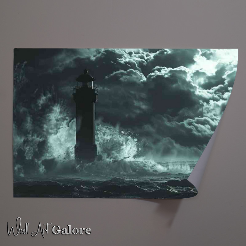 Buy Unframed Poster : (Lighthouse waves crashing againsed the rocks)