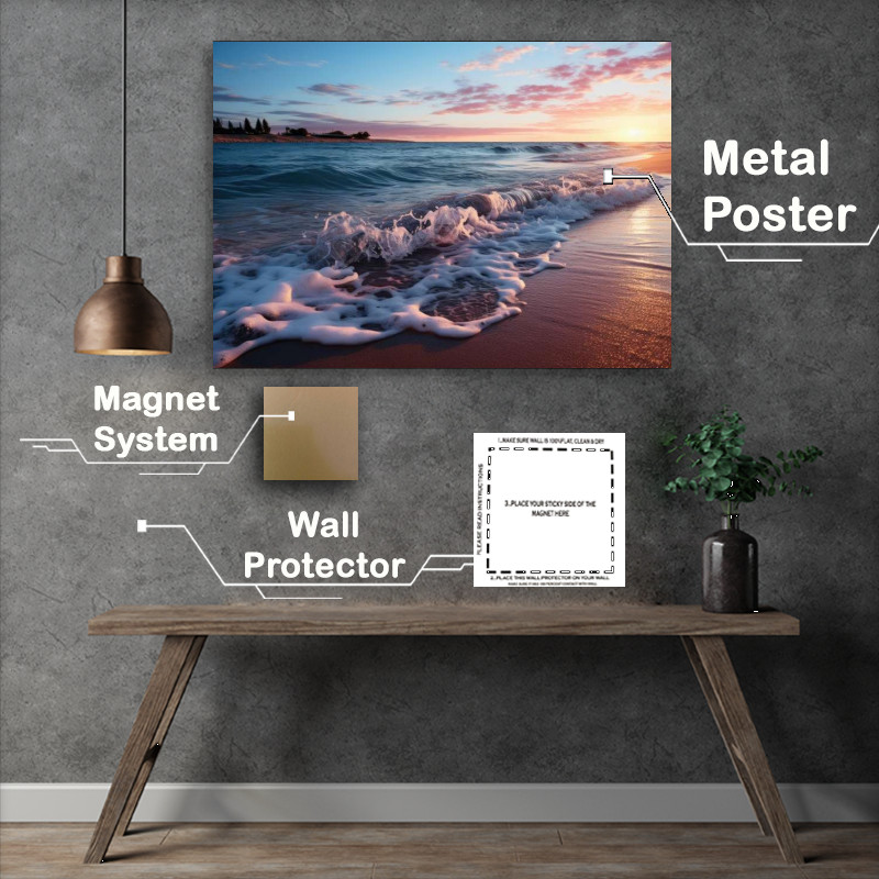 Buy Metal Poster : (Ocean rolling on the sand beech)