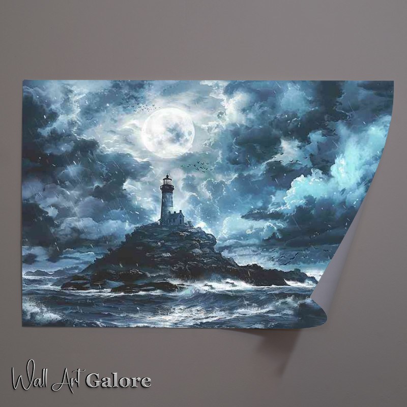 Buy Unframed Poster : (Stormy clouds with a lighthouse on an island)