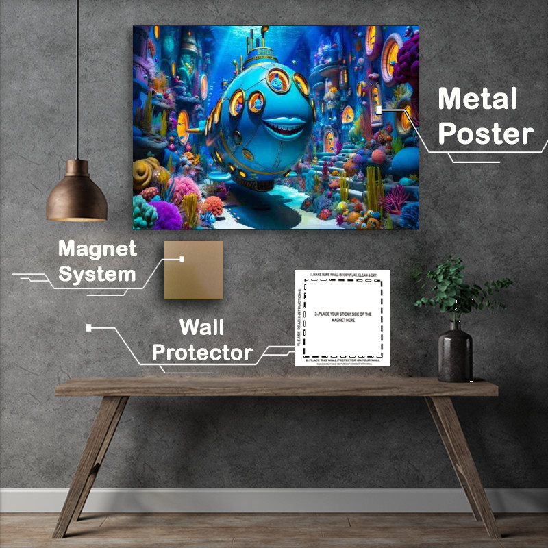 Buy Metal Poster : (Submarine bright blue with a cheeky smile)
